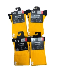 (4) UNDER ARMOUR UA SOCCER YOUTH YELLOW OVER THE CALF SOCKS SIZE 13.5K-4.5 - Picture 1 of 2