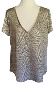 CASA BLANCA MERCADO NEGRO MUJER SEMI TRANSPARENTE DORADO BRILLO MANGA CORTA TOP TALLA XL - Imagen 1 de 3