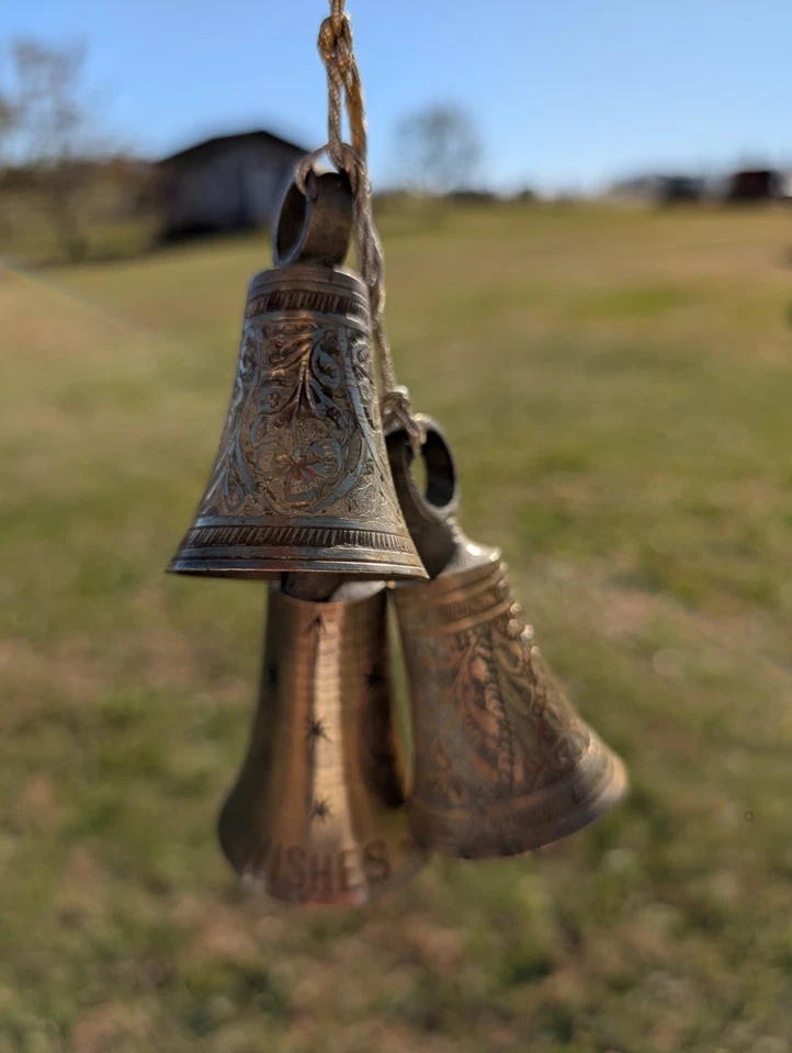 Vintage Brass Bells of Sarna India Etched Graduated "With All Good Wishes" - Image 1 of 4