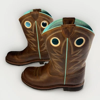 Ariat Fatbaby Big Kids Size 4.5 Turquoise/Brown Western Cowgirl Boots Cowboy - Image 1 of 4
