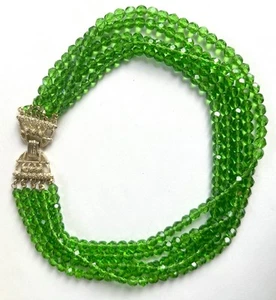 VTG Etruscan Revival Vivid Green Heavy 5-strand Glass Necklace Faux Pearls - Picture 1 of 7