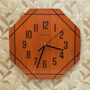 Vintage 1970s New Haven 10" Octagonal Wood Wall Clock New Quartz Movement - Picture 1 of 5