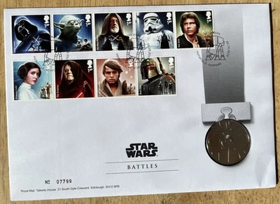 2015 GB Stamps, Commemorative Medal First Day Cover FDC - Star Wars, Battles - Image 1 of 2