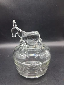 Plato de caramelo cubierto de burro de vidrio transparente vintage tarro tapa animal baratija novedosa - Imagen 1 de 7