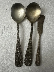 Stieff Sterling Silver (2) Serving Spoons & Butter Estate - Picture 1 of 10
