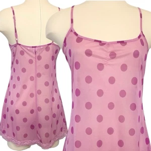 Y2K Victoria’s Secret Nylon Mesh Vintage Purple Polka Dot Babydoll Slip Dress L - Picture 1 of 6