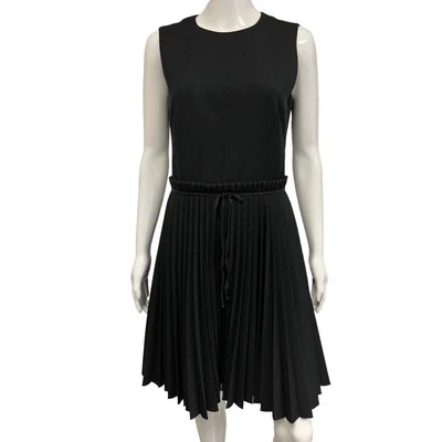 Vestido RED VALENTINO Negro Acordeón Plisado Cady Sin Mangas Hasta la Rodilla 44 EE. UU. 6 Foto 1 de 4