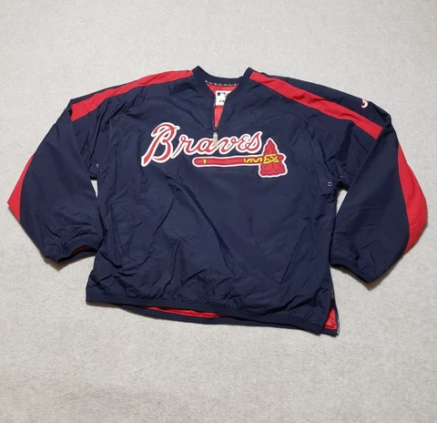 Atlanta Braves Jacket Mens Extra Large Majestic MLB Baseball Pullover Gamer Cover