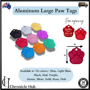 Personalized Customised Engraved Aluminum Large Paw Shape Pet Id Tags (35*32) - Picture 1 of 23