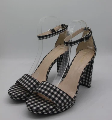 Босоножки на платформе женские Nine West размер 11 черные белые клетчатый ремешок на лодыжке - Изображение 1 из 4