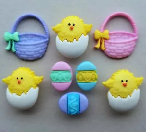 EASTER BASKET Craft Buttons Chocolate Egg Yellow Chick Bird Spring Dress It Up - Picture 1 of 3