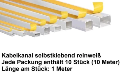 Hochwertig Kabelkanal SELBSTKLEBEND Kabelleiste verschiedene Größen Reinweiß     - Bild 1 von 4