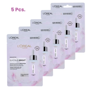 L'Oreal Paris Glycolic-Bright Sheet Mask Instant Glowing Reduces Spots 22gx5pcs. - Picture 1 of 7