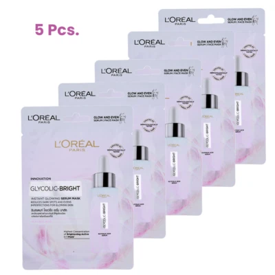 L'Oreal Paris Glycolic-Bright Sheet Mask Instant Glowing Reduces Spots 22gx5pcs. - Image 1 of 4