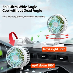 Dual Head Car Fan with 2 Speeds 360° Rotatable USB Vehicle Cooling Fan E0F5 - Picture 1 of 9