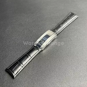 For ROLEX Watch Black Genuine Leather Strap Band With Deployment Clasp Buckle - Picture 1 of 6