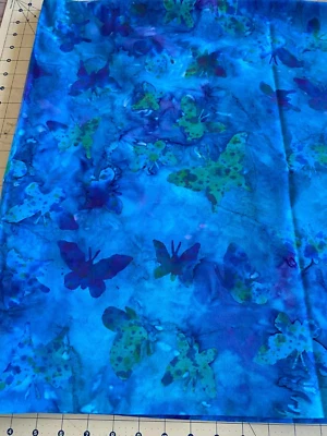 3 yds Butterfly Batik quilting cotton Teal - Green - Purple - Image 1 of 3
