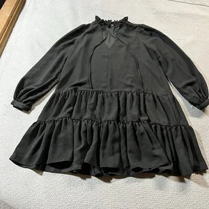 River Island Black High ruffle Neck Long Sleeve Tiered Chiffon Dress Size 10 EUC - Picture 1 of 6