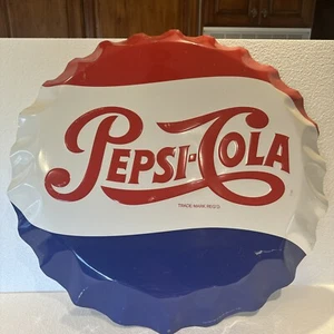 Vintage Large Embossed Pepsi Cola Bottle Cap 26.5” Metal Sign - Stout Marketing - Picture 1 of 17