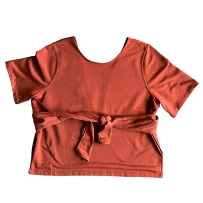 Nike Dri Fit Yoga Wrap Top Womens XXL Terra Cotta Zip Pocket Tie Athleisure - Image 1 of 4