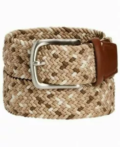 New Club Room Mens Woven Faux Leather Trim Braided Belt, Khaki, Small 30-32 - Picture 1 of 1