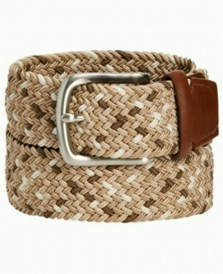 New Club Room Mens Woven Faux Leather Trim Braided Belt, Khaki, Small 30-32 - Image 1 of 1
