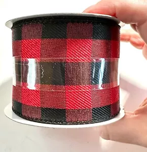 Red Plaid Holiday Wired Ribbon Spool Christmas Wreath 20 feet 2 1/2" wide - Picture 1 of 4