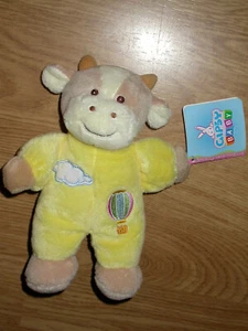 Doudou PELUCHE VACHE COW NUAGE MONGOLFIERE 16 CM BEIGE BLANC JAUNE KUH gispy - Picture 1 of 1