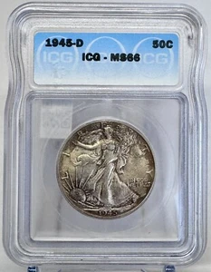1945-D Walking Liberty Half Dollar ICG MS66 (Toned) - Picture 1 of 4