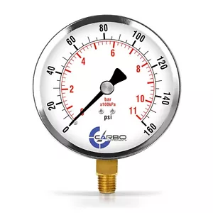 4" Pressure Gauge - Chrome Plated Steel Case, 1/4"NPT, Lower Side Mnt. 160 PSI - Picture 1 of 6