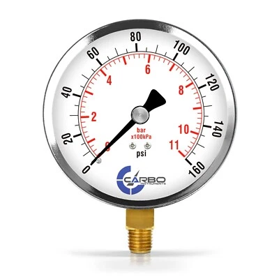4" Pressure Gauge - Chrome Plated Steel Case, 1/4"NPT, Lower Side Mnt. 160 PSI - Image 1 of 4
