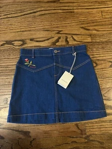 NWT Gucci Size 12 Kids Girls Denim Skirt Embroidered Patch Jean Skirt Roses - Picture 1 of 5