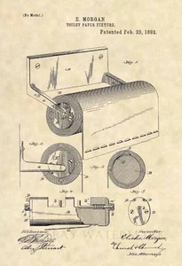 Original Toilet Paper Fixture 1892 Patent Art Print - Vintage Bathroom Art - 308 - Picture 1 of 3