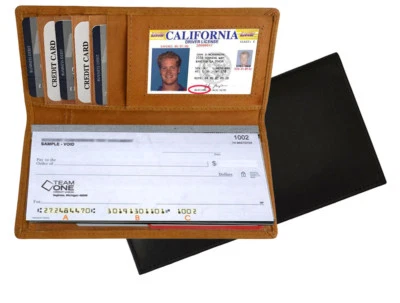 Funda de chequera de cuero genuino billetera delgada organizador de identificación de tarjeta de crédito hombres mujeres Foto 1 de 4