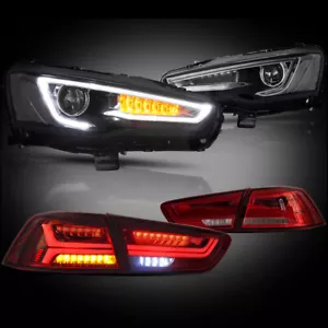 VLAND Chrome Headlights+RED LED Taillights For Mitsubishi Lancer&EVO X 2008-17 - Picture 1 of 12