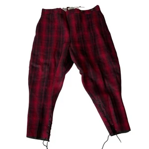 Vtg 1930s Woolrich Oxblood Mackinaw Plaid Hunting Pants Breeches Size 38 Waist - Picture 1 of 17