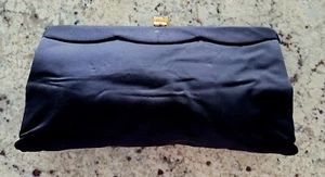 Vintage  CROWN LEWIS Black Purse Clutch Evening Handbag 10.5” X  6” Green Latch - Picture 1 of 5