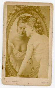 PHOTO CDV photographie Block Paris 1860, une femme pose miroir reflet profil  - Picture 1 of 2