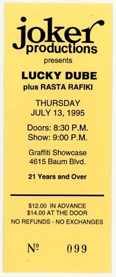 Lucky Dube Concert Ticket Graffiti Pittsburgh, PA 1995 - Image 1 of 2