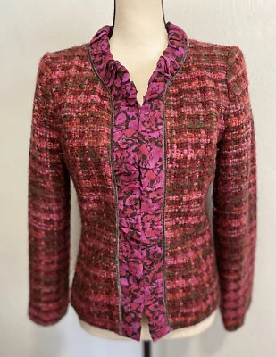 Chadwicks Women’s Classic Pink Red & Brown Tweed Blazer Jacket Size 4 - Image 1 of 4