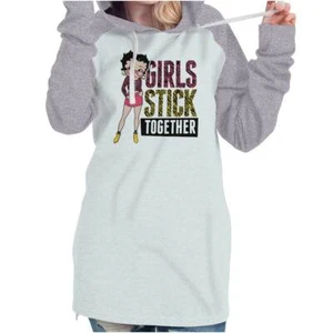 Betty Boop Girls Stick Together Cute Cartoon Womens Long Sleeve Hooded T Shirts - Picture 1 of 8