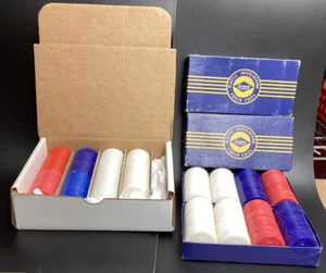 2 Vintage Lowe 100 Plastic Interlocking Poker Chips  #711 in Box W/ Extra Chips - Picture 1 of 24