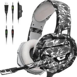 K5 Camo Gray Wired Gaming Headset w/ Mic, 7.1 Surround 50mm Drivers, 3.5mm - Picture 1 of 12
