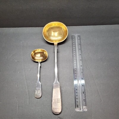 Lot 2 Russian 84 Silver Ladles 7" 14" 1890 91 Riga CTB Carl Theodor Beyermann - Image 1 of 4