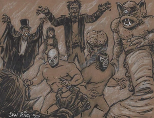 Dan Riba Original Art - Lucha Libre - Blue Demon El Santos Monsters - KEPYR BTAS - Picture 1 of 11