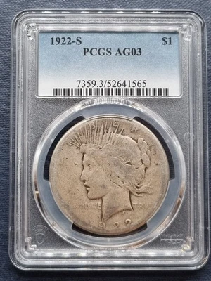 1922 S Peace Dollar $1 Silver Poor LOWBALL Graded PCGS AG3 #94769 - Image 1 of 2