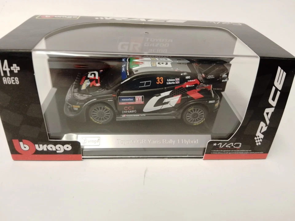 Burago Toyota GR Yaris Rally1 #33 Evans 2nd Rally Sweden 2024 1/43 18-38316