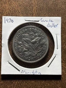 1970, Canada, 1 Dollar Coin, Queen Elizabeth II, Manitoba 1870-1970 Centennial - Picture 1 of 3