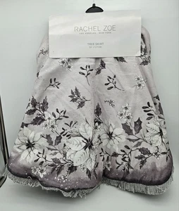 NWT Rachel Zoe 50" Christmas Tree Skirt, Gray, Silver, White Poinsettias - Picture 1 of 4