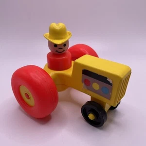 Vintage Fisher Price Little People Yellow Tractor and Farmer Toy Figures - Picture 1 of 3
